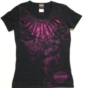 Harley-Davidson Black Tee with Pink Eagle Design